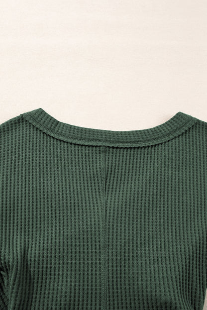 Chic blackish green ribbed knit wrap bodysuit with V-neck design