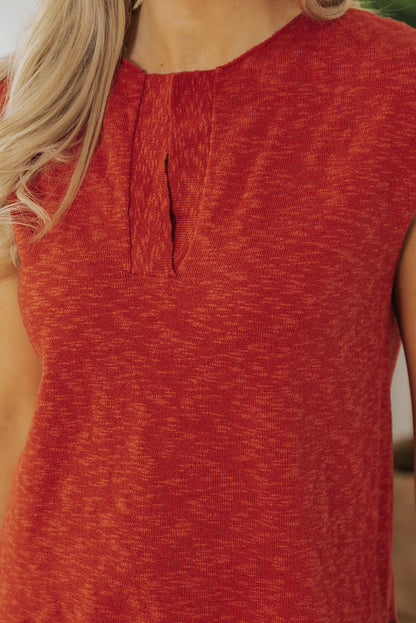 Chic Orange Split V-Neck Short Sleeve Knit Sweater