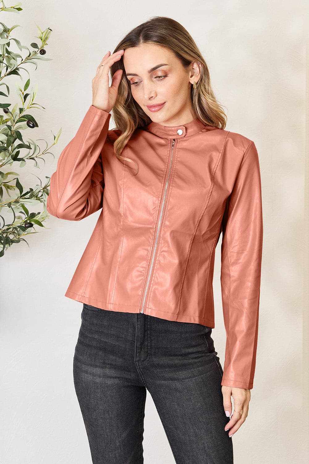 Chic mock neck zip-up jacket - Love Salve 