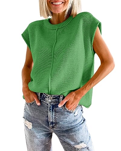 Saodimallsu Womens Summer Cap Sleeve Tops Casual Crew Neck Loose Fit Knit Lightweight Sweater Pullover Top