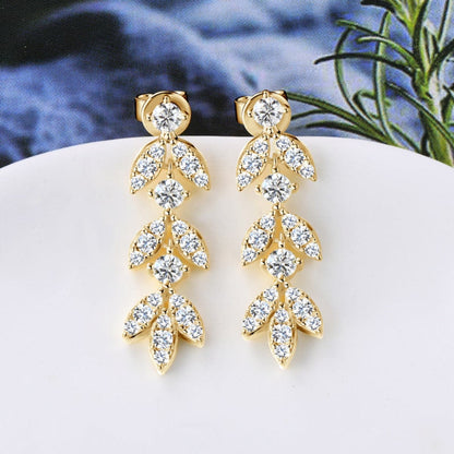 925 Sterling Silver Moissanite Leaf Earrings.