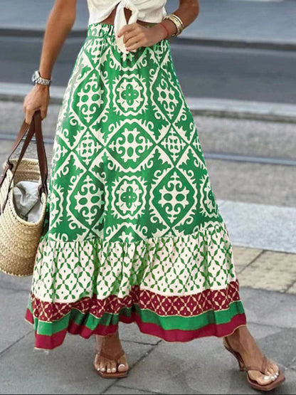 Geometric Elastic Waist Maxi Skirt.