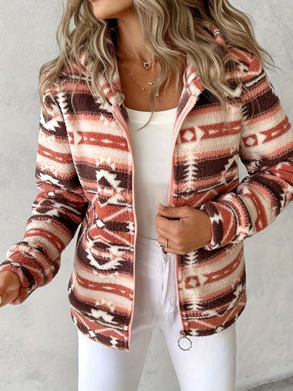 Stylish geometric zip-up jacket