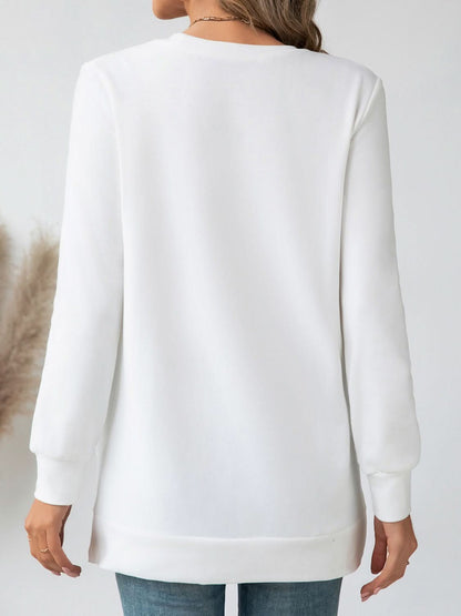 Asymmetrical Hem Long Sleeve Blouse with Side Slit