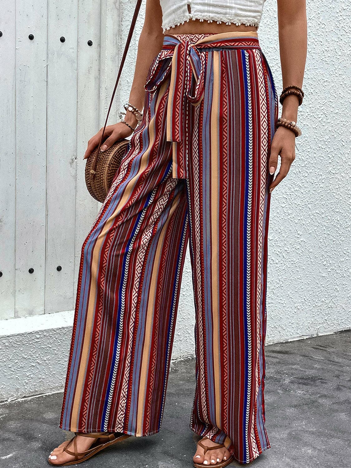 Tied Geometric Wide Leg Pants.