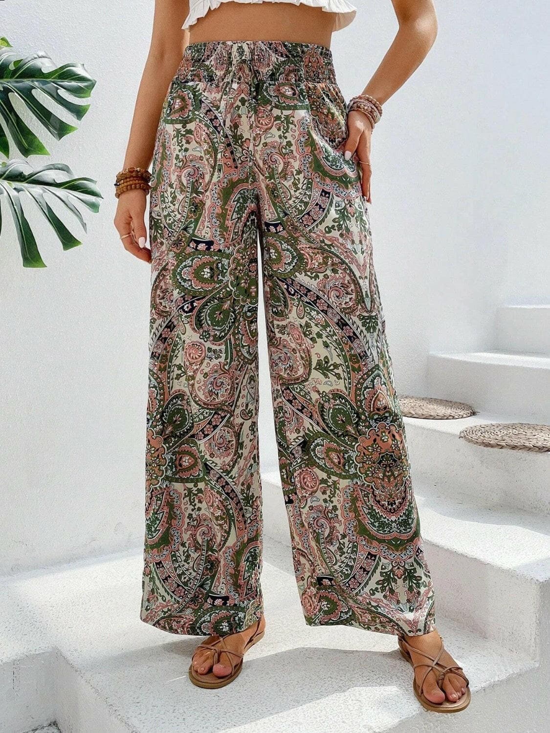 Printed Wide Leg Pants.