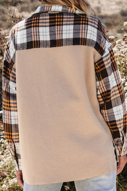 Checkered Long Sleeve Shacket with Pockets