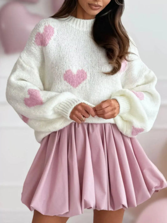 Heart Round Neck Knitted Sweater Simply Love
