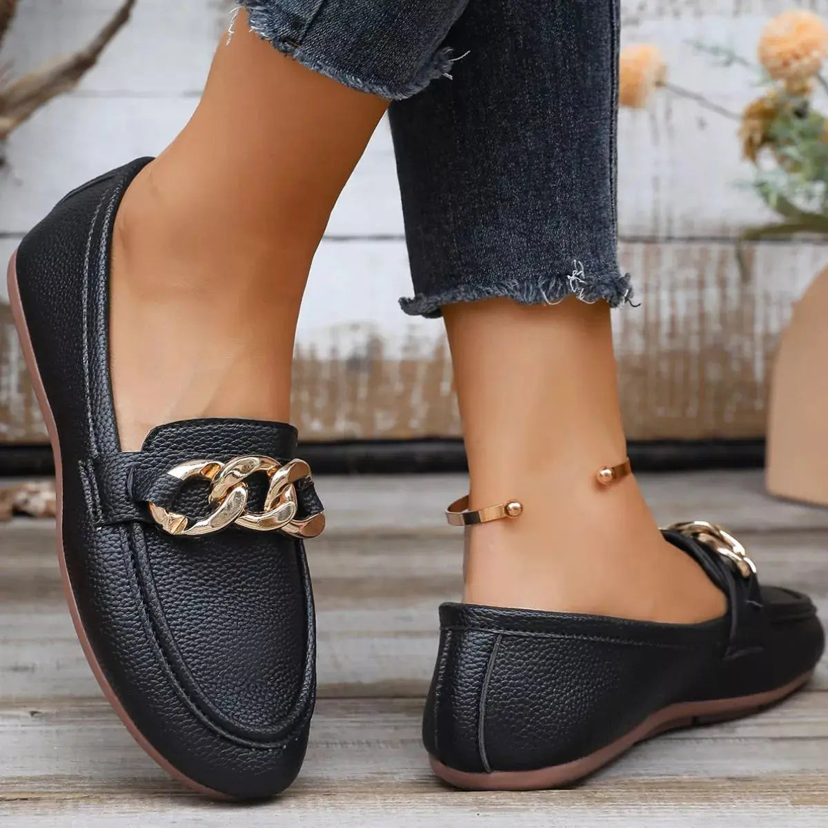 Buckle Decor Round Toe Slip-Ons Simply Love