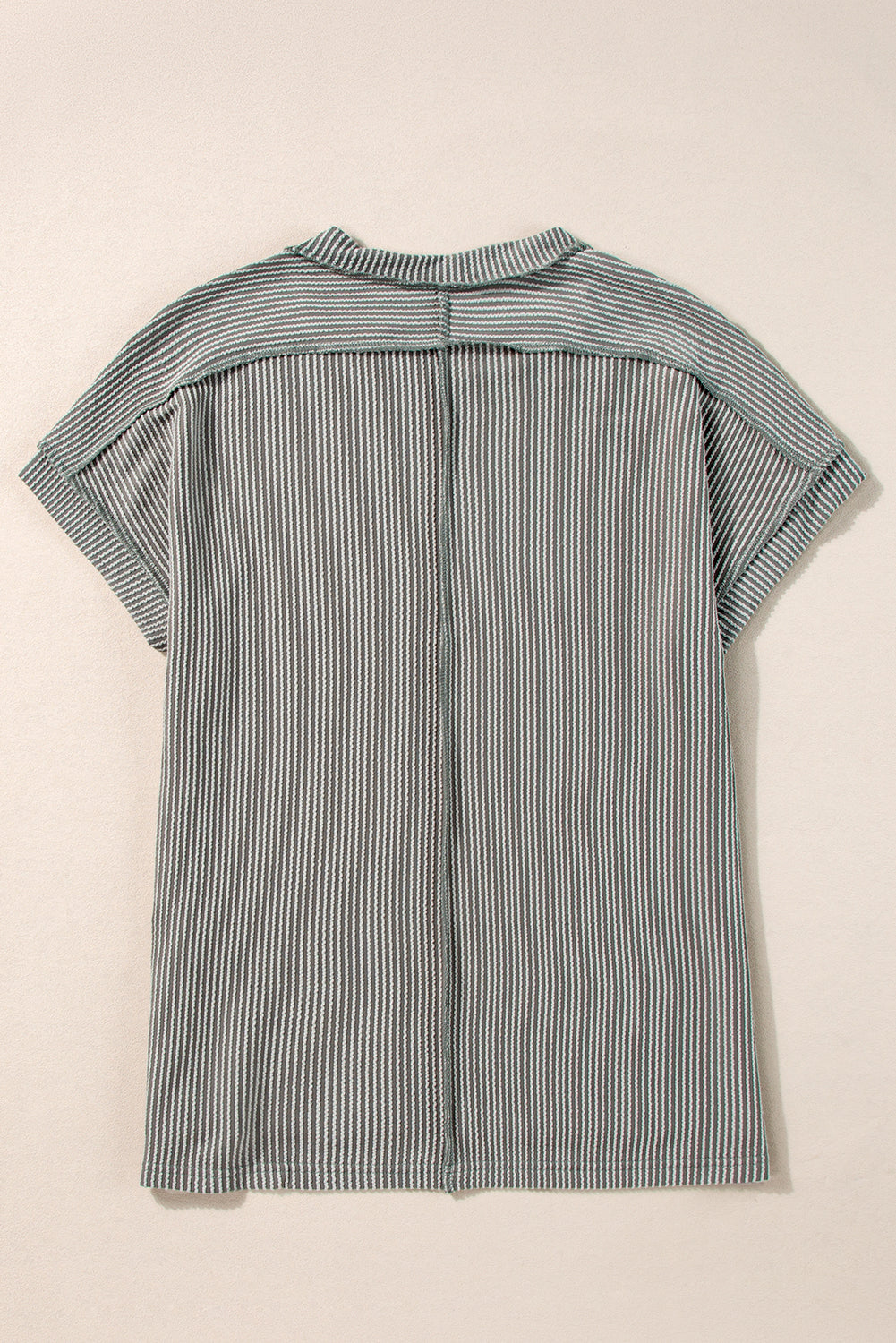 Chic medium grey textured knit t-shirt with exposed stitching