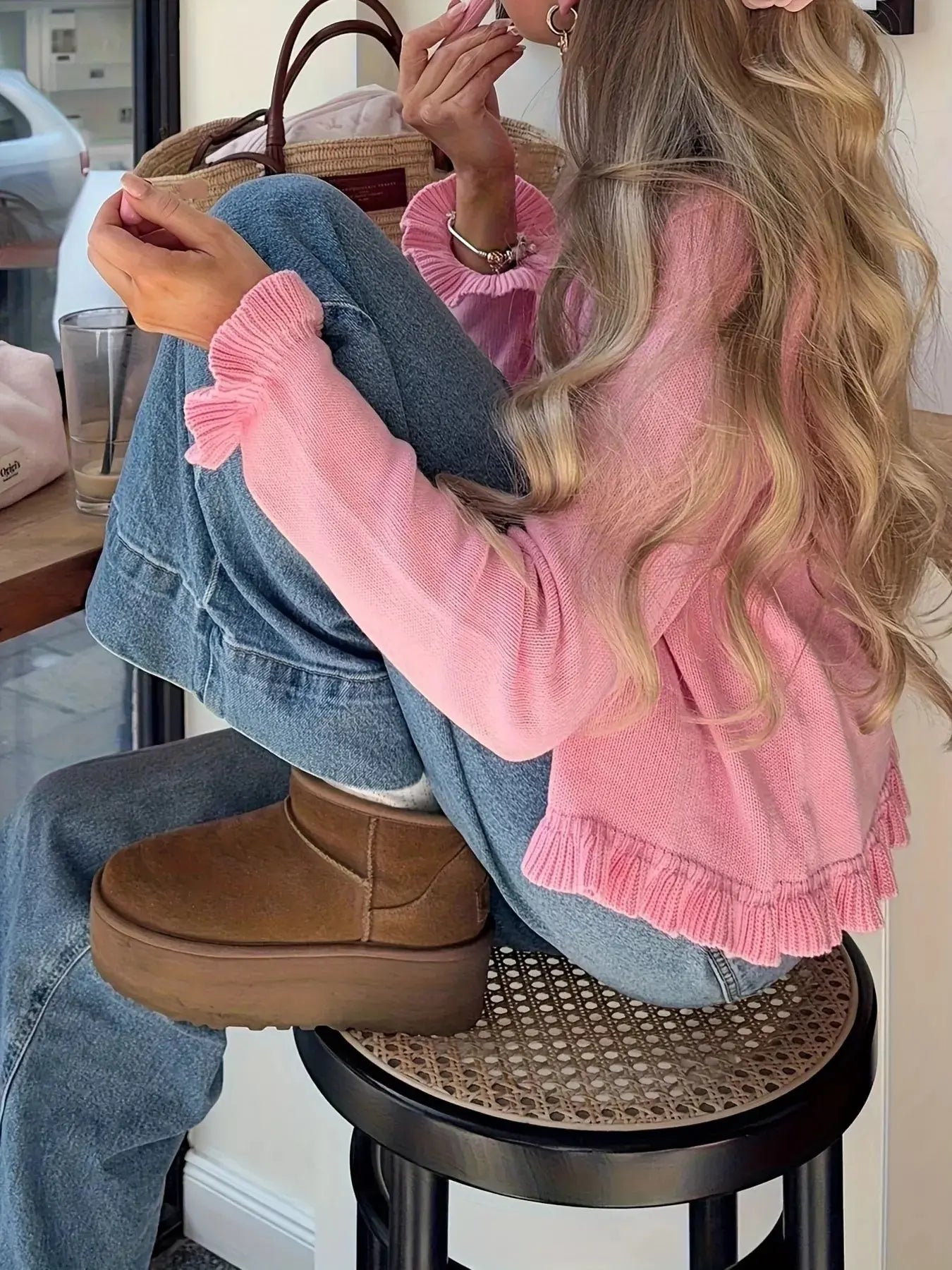 Ruffled Trim Knit Cardigan Simply Love