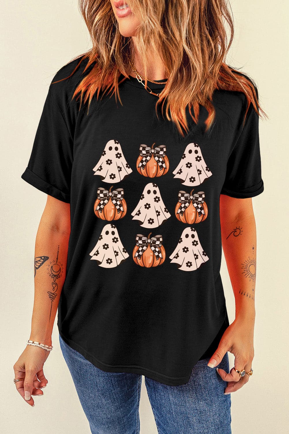 Halloween Graphic Round Neck Short Sleeve T-Shirt.