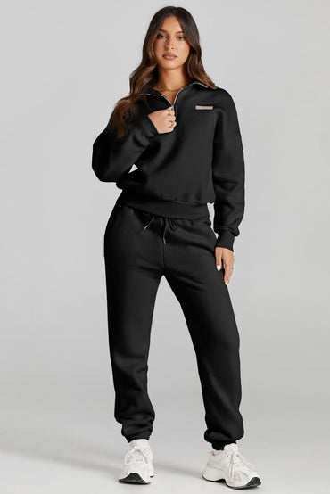 Activewear Quarter Zip Hoodie and Drawstring Pants Set