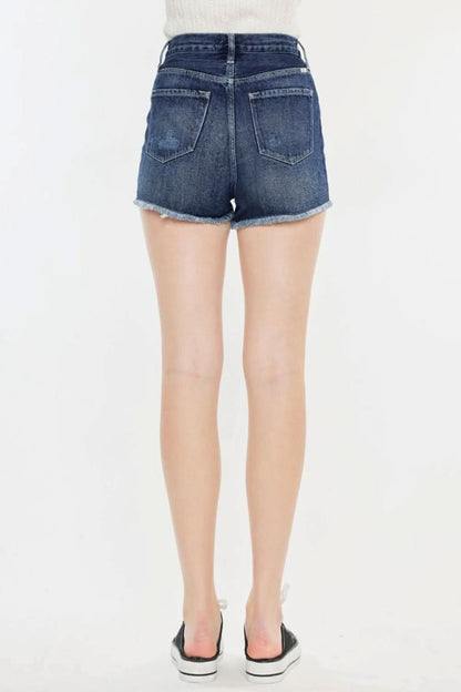 Chic raw hem button fly denim shorts for summer style