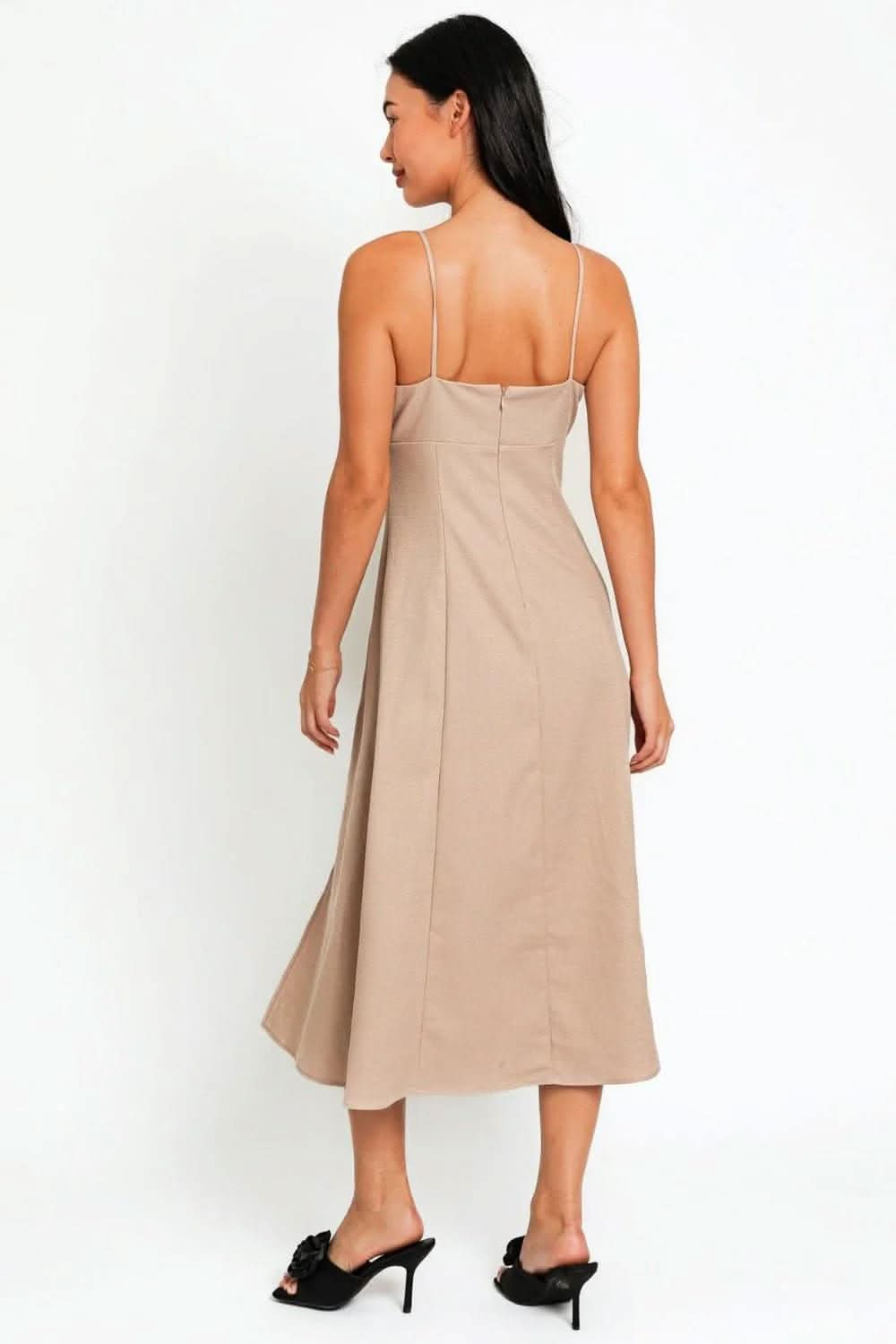 Love Salve Flare Front Tie Front Slit Midi Dress