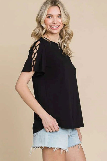 Chic crisscross round neck tee for effortless style