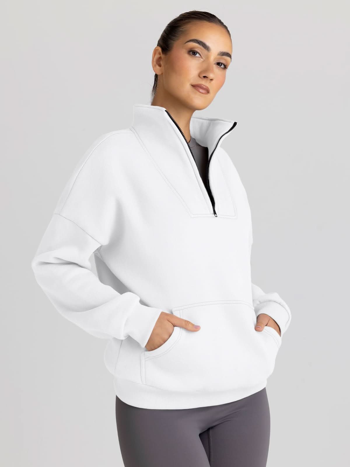 Trendy Queen Sweatshirts Half Zip Pullover Quarter Zip Oversized Hoodies Sweaters Comfy Fall Outfits 2024 Y2K Winter Clothes - Love Salve 