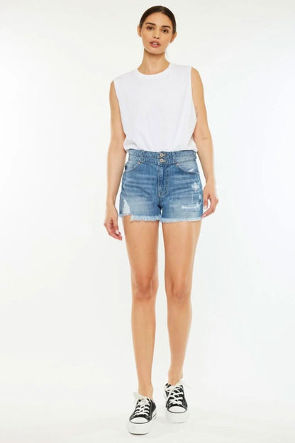 Love Salve Full Size High Rise Raw Hem Denim Shorts