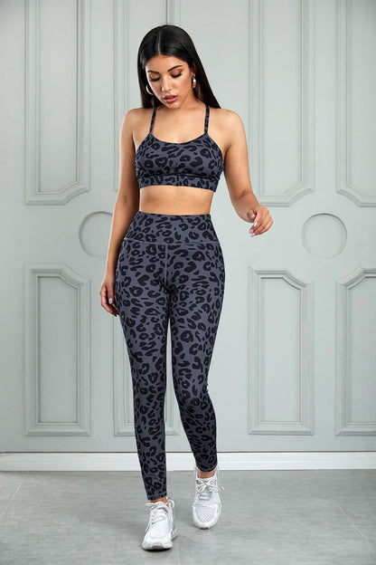 Leopard Cutout Sports Bra and Leggings Set.