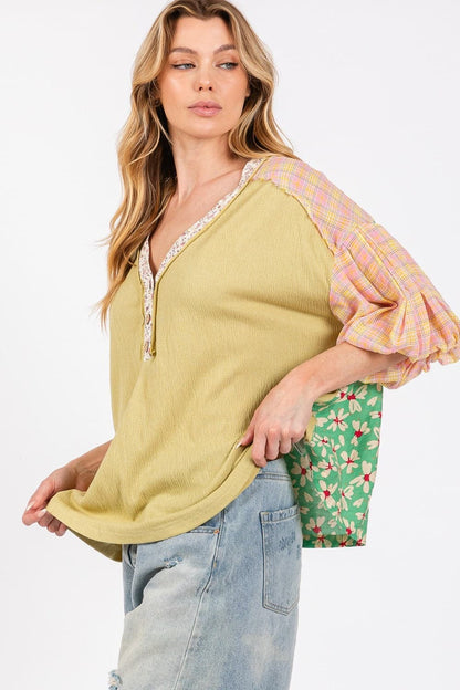 SAGE + FIG Color Block Bubble Sleeve Top.