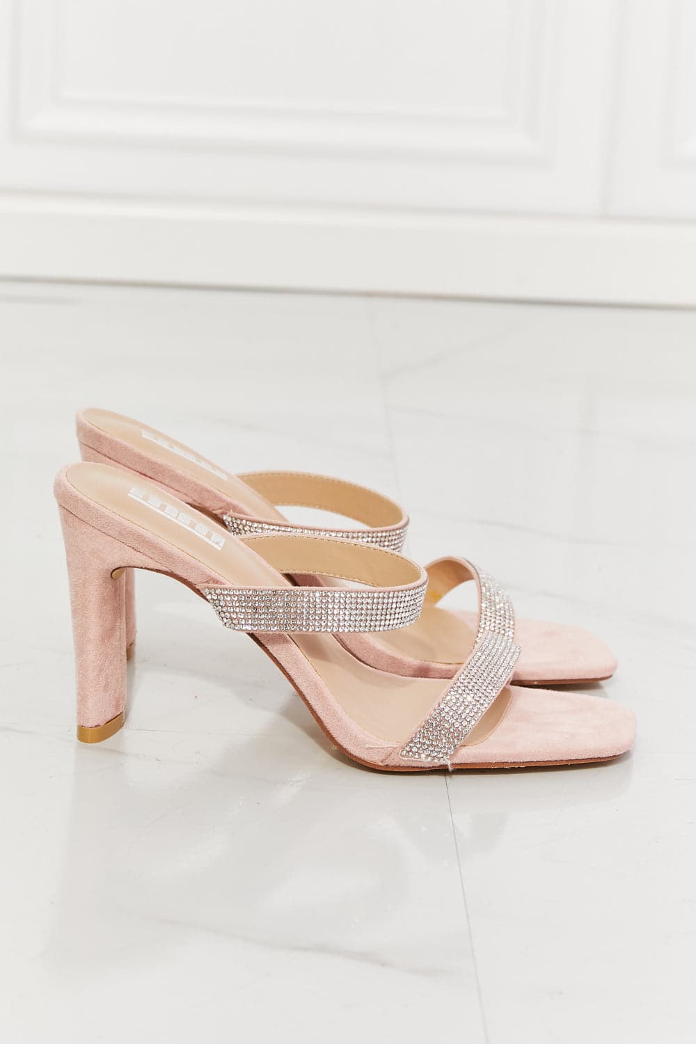 MMShoes Leave A Little Sparkle Rhinestone Block Heel Sandal in Pink.