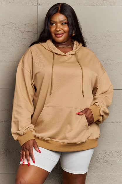 Chic long sleeve dropped shoulder hoodie with pockets