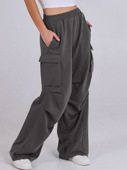 Wide-Leg Comfort Pants with Elastic Waist and Pockets