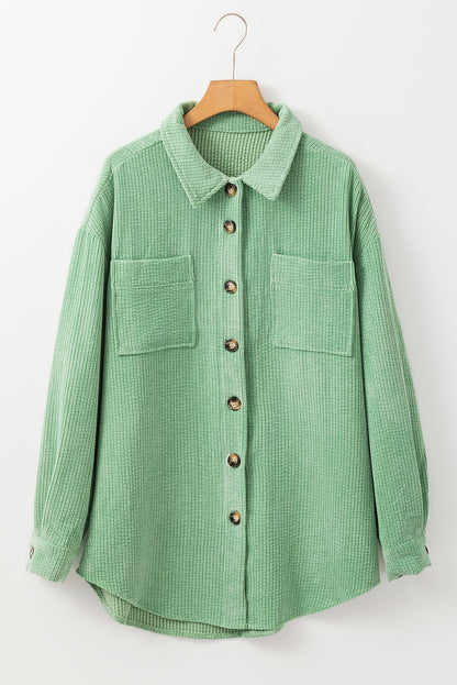 Chic mist green corduroy shacket with patched pockets