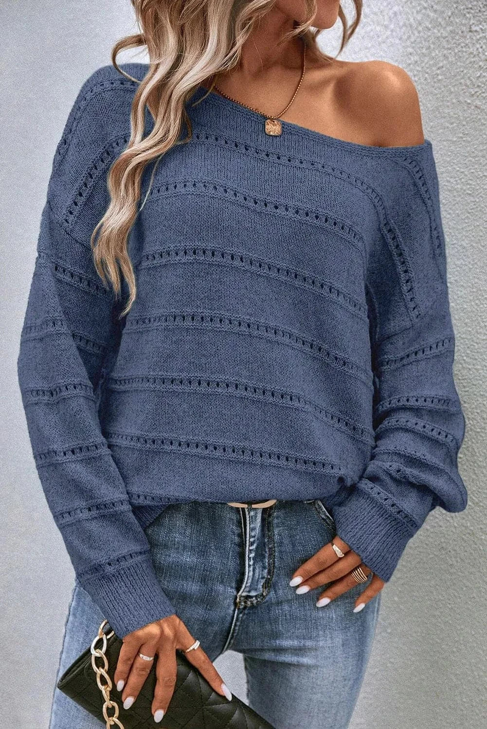 Boat Neck Dropped Shoulder SweaterFeatures: Eyelet
Stretch: No stretch
Material composition: 100% polyester
Care instructions: Machine wash cold. Tumble dry low.
Imported


Size
US
Bust
Shoulder
SleeLove Salve Boat Neck Dropped Shoulder SweaterKnit Tops