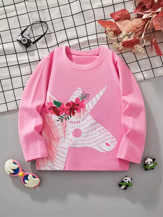 Pink Unicorn Graphic Long Sleeve Shirt For Kids 100 Percent Cotton Simply Love