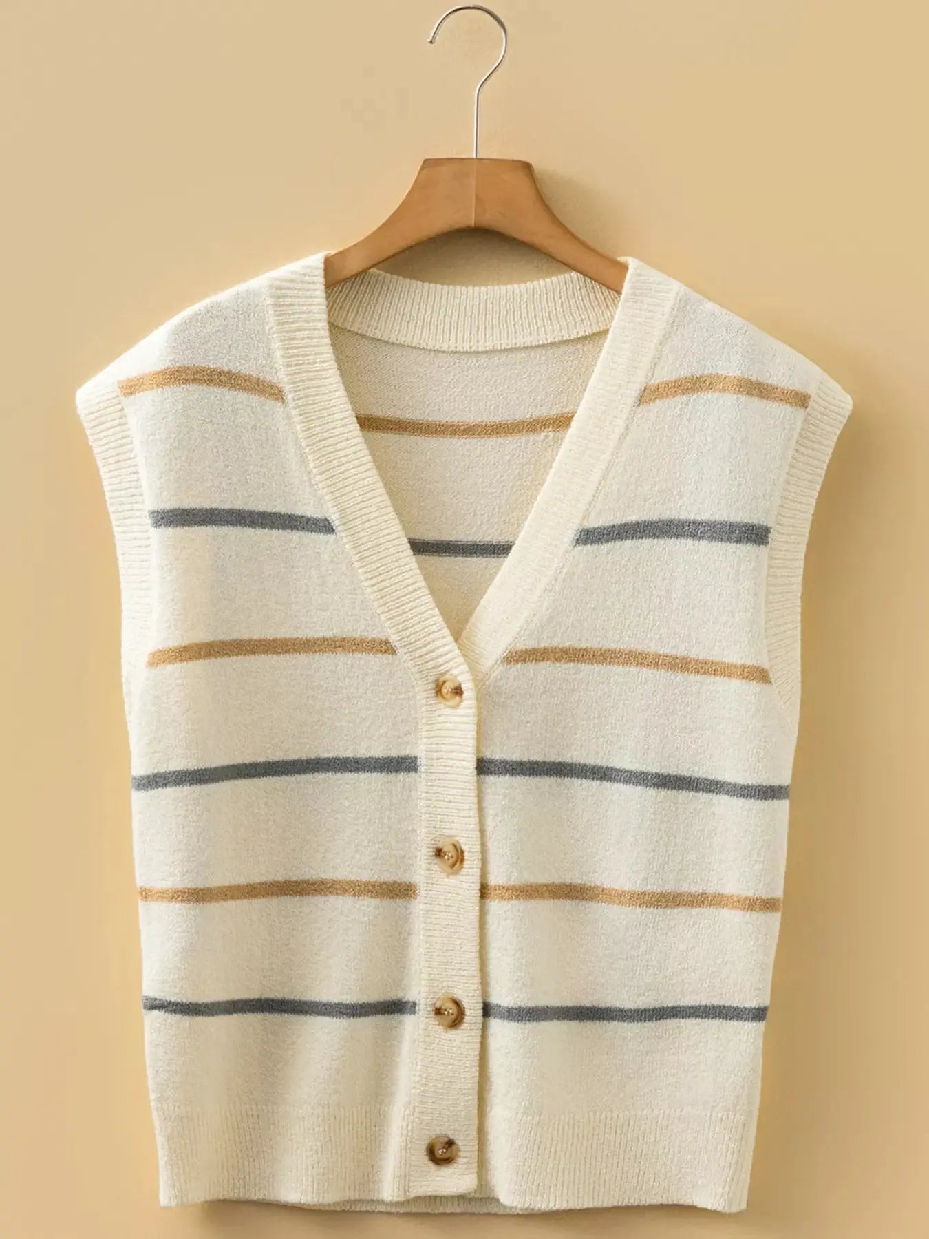 Striped Button-Down Sweater Vest Simply Love