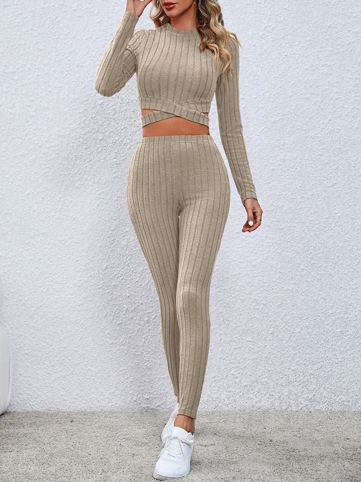 Crisscross Knit Top and Leggings Set.