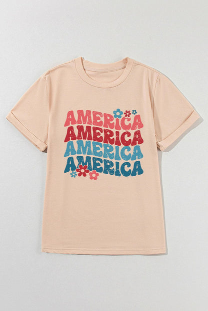 AMERICA Round Neck Short Sleeve T-Shirt.