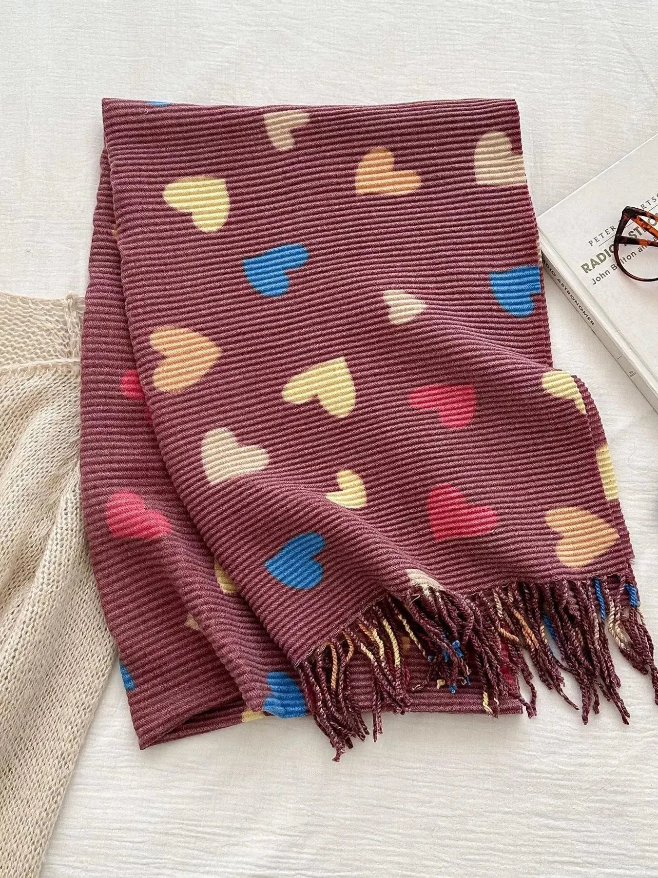 Heart Patterned Tassel Scarf Simply Love