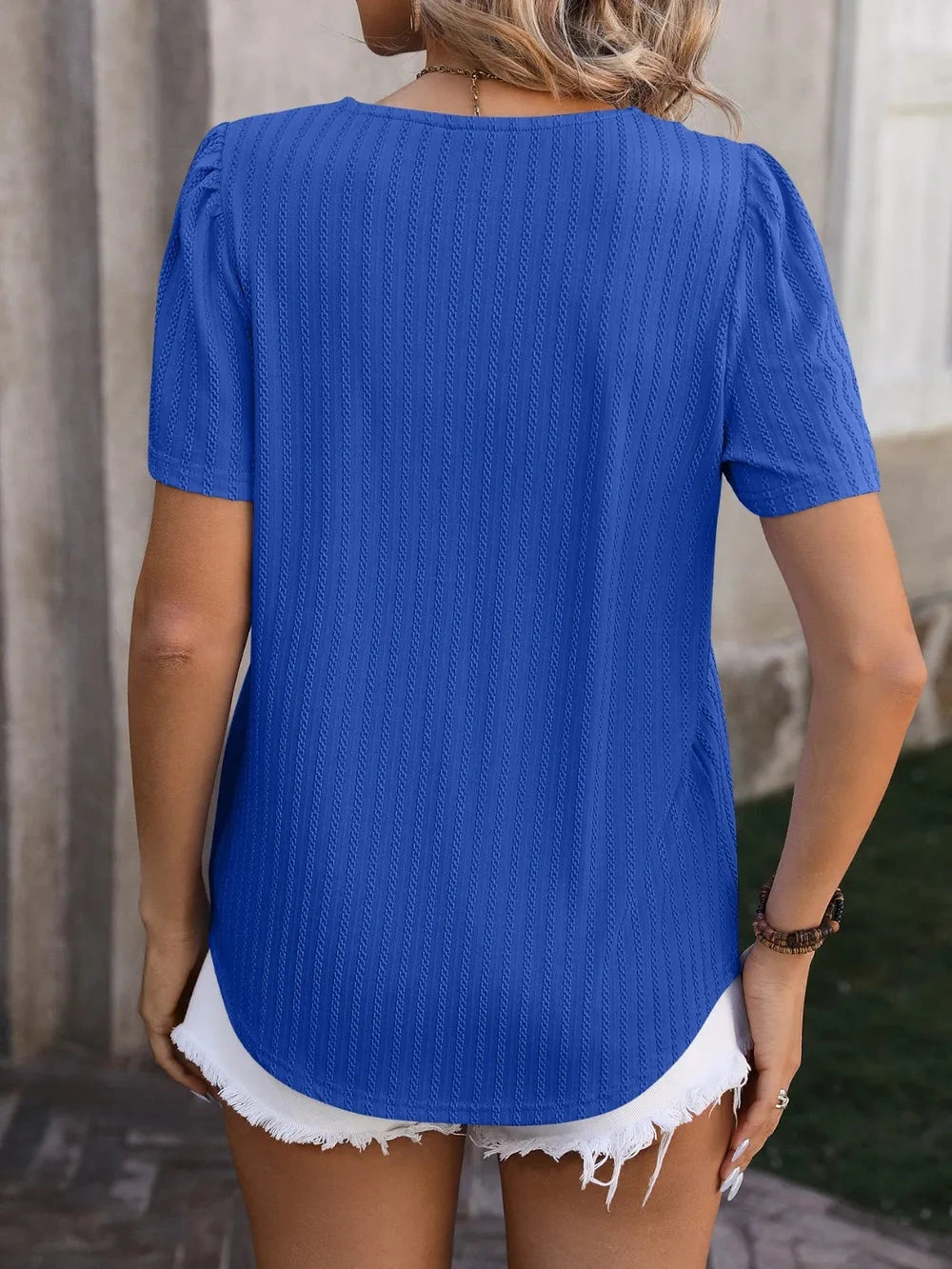 Mandy Ruched Square Neck Short Sleeve Blouse Coco’s Tee Boutique