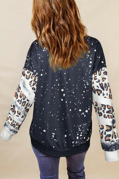 Leopard Round Neck Long Sleeve Sweatshirt.