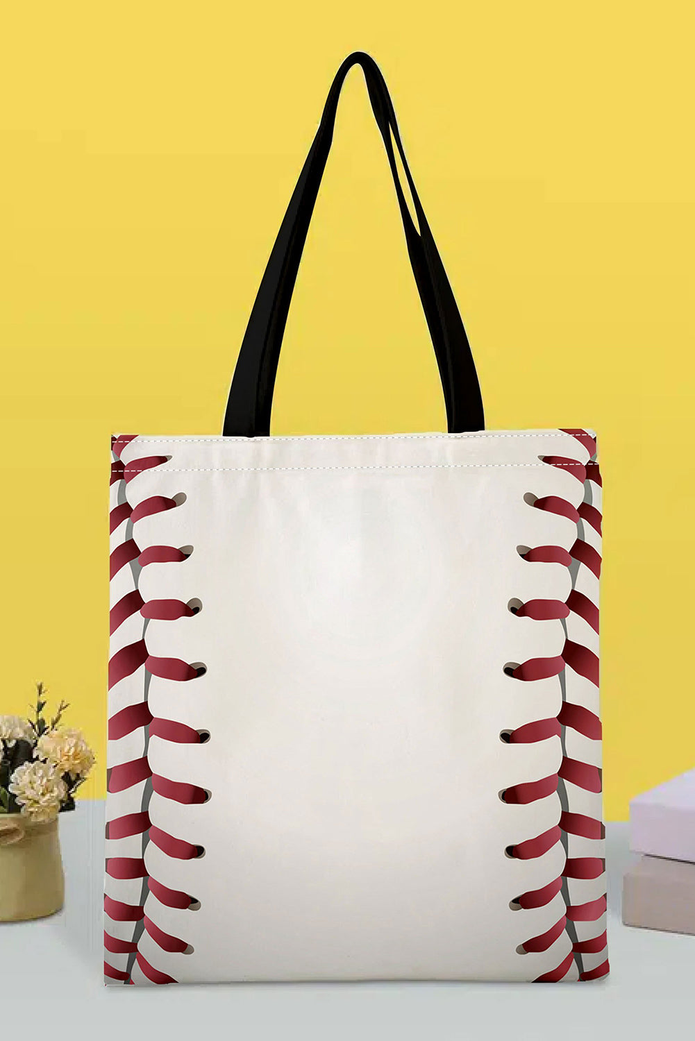 Sporty canvas tote bag with baseball print