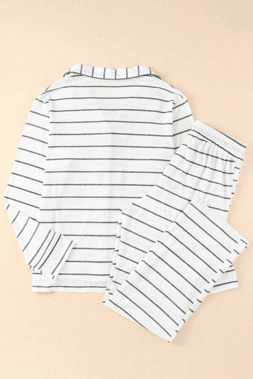 Chic striped lounge set, v-neck, drawstring pants - Love Salve 