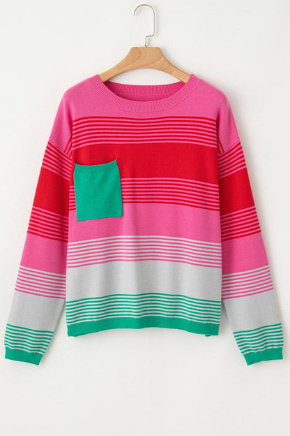 Color Block Round Neck Sweater.