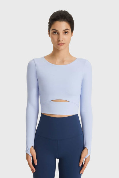 Cutout Long Sleeve Cropped Sports Top.