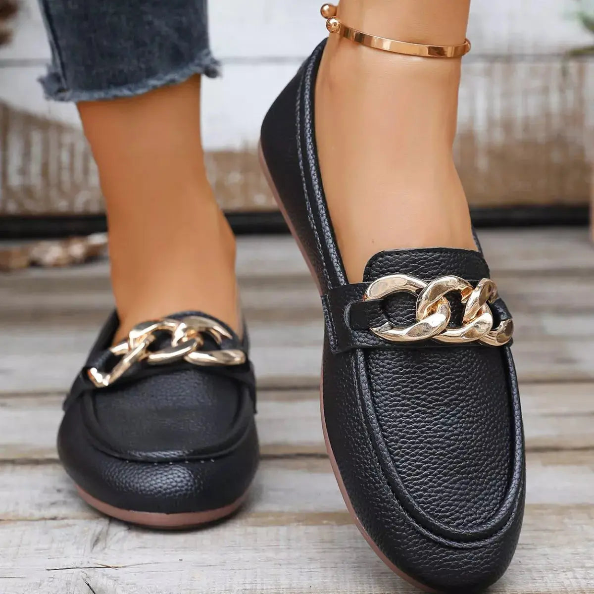 Buckle Decor Round Toe Slip-Ons Simply Love