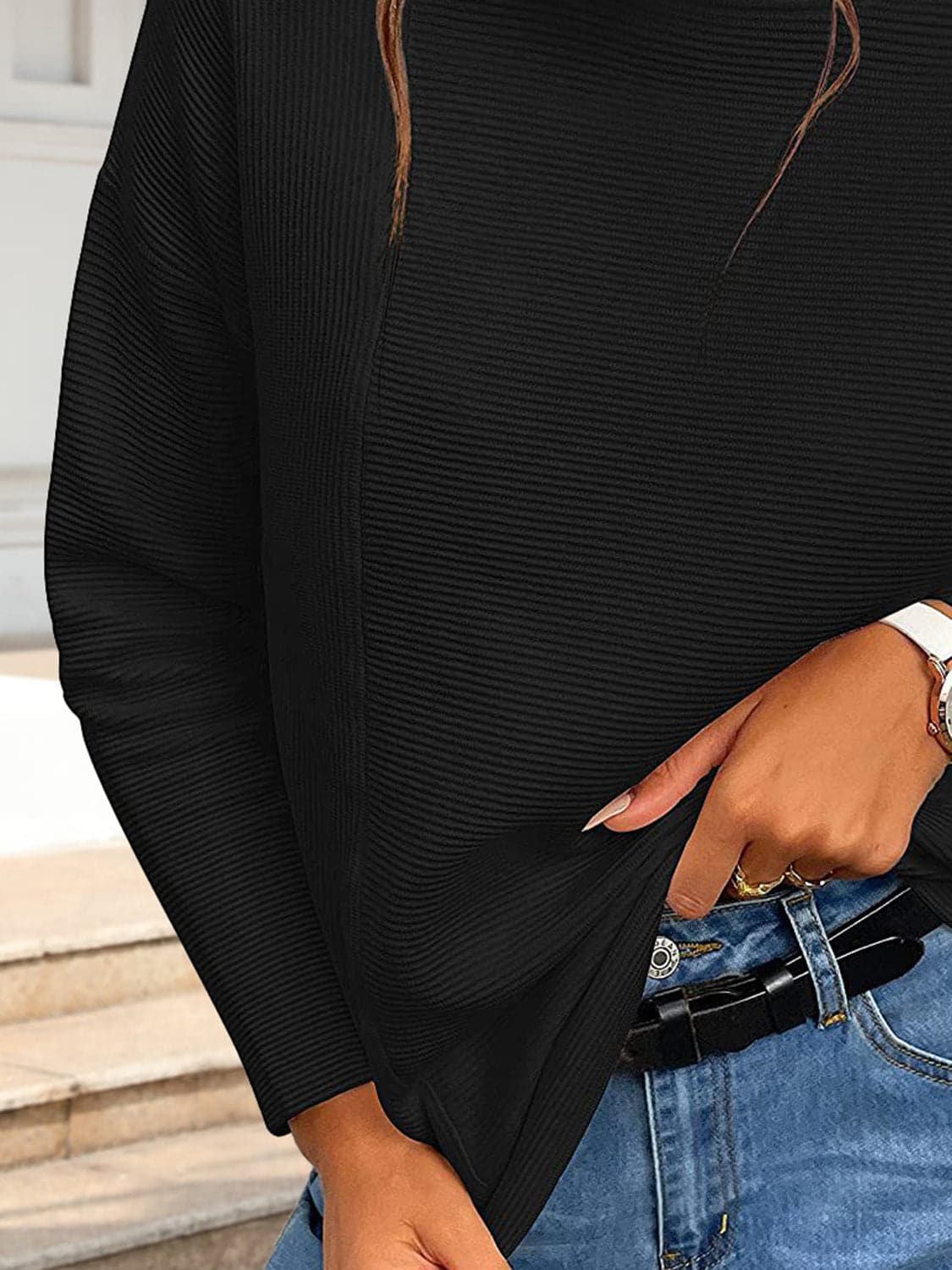 Ribbed Mock Neck Long Sleeve Sweater.