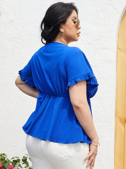 Plus Size Surplice Neck Babydoll Blouse.