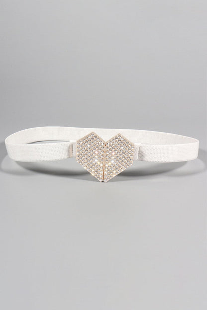 Rhinestone Heart Buckle Elastic Belt.