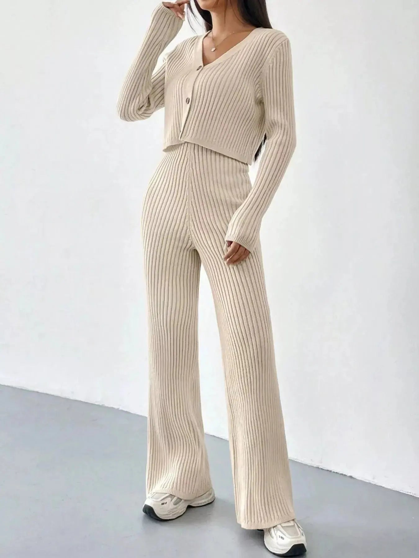 Ribbed Knit Button Up Top And Pants Set For Women Cozy Loungewear Simply Love
