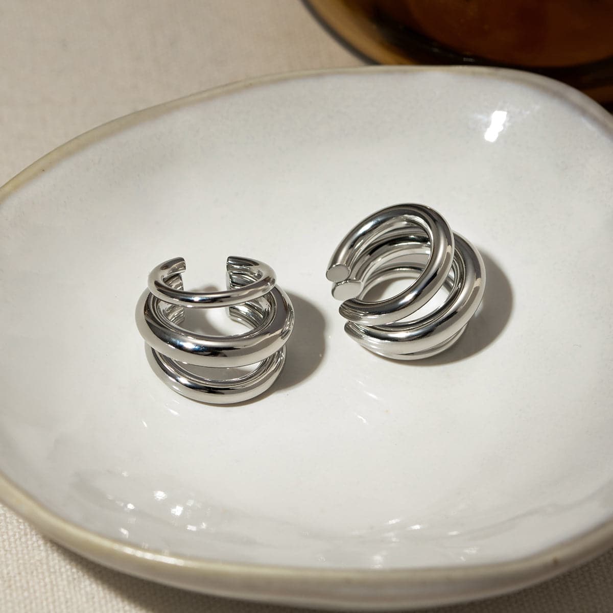 Stainless Steel Layered Cuff Earrings.