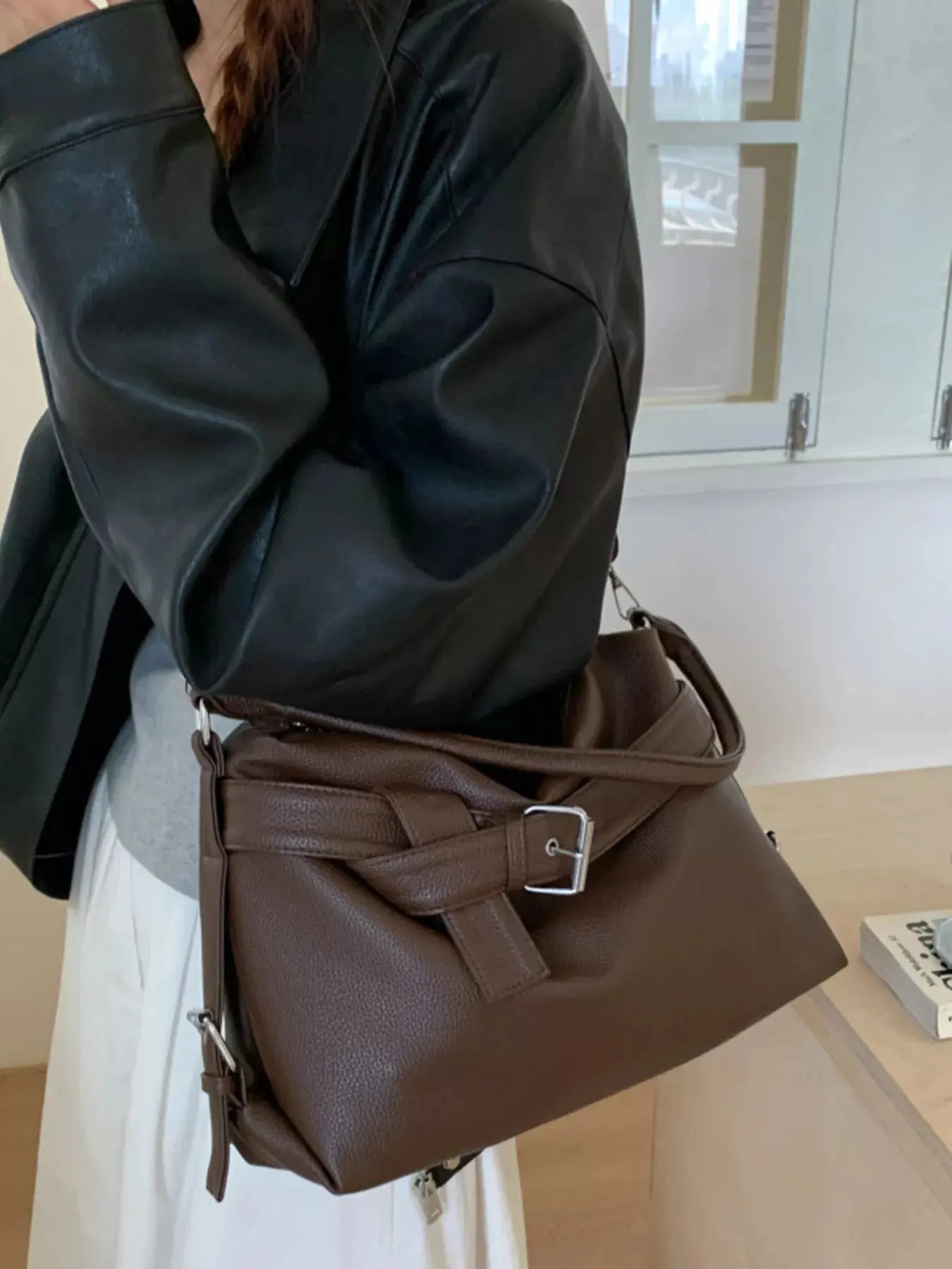 Decor Buckle Leather Shoulder Bag Simply Love