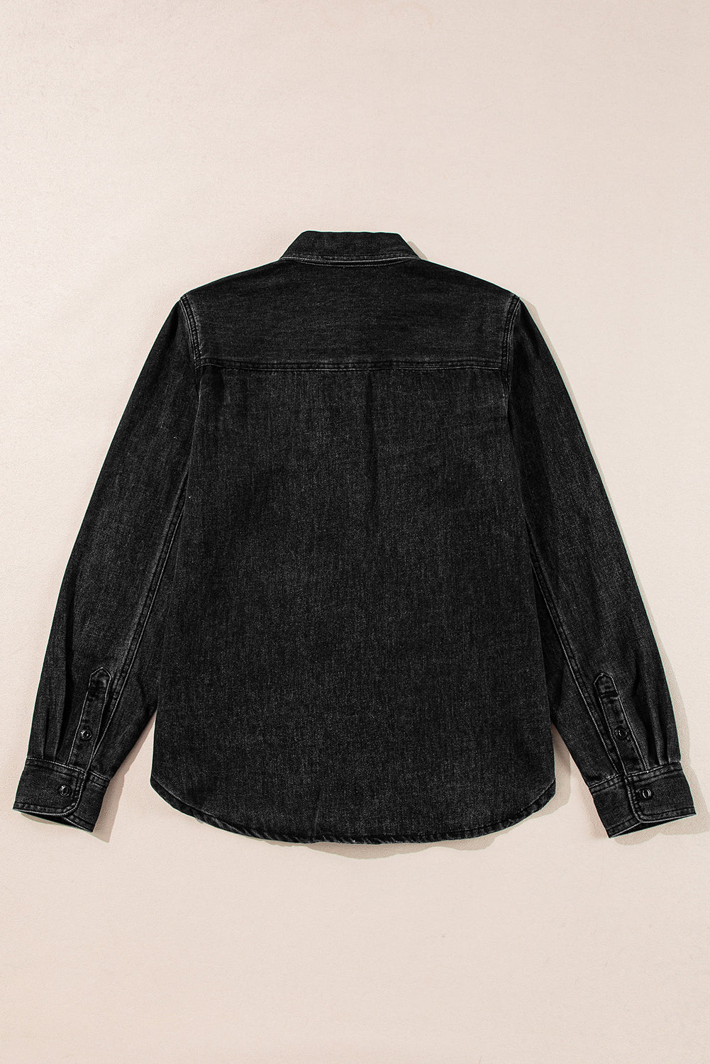 Black Flap Pocket Buttons Collared Jean Jacket