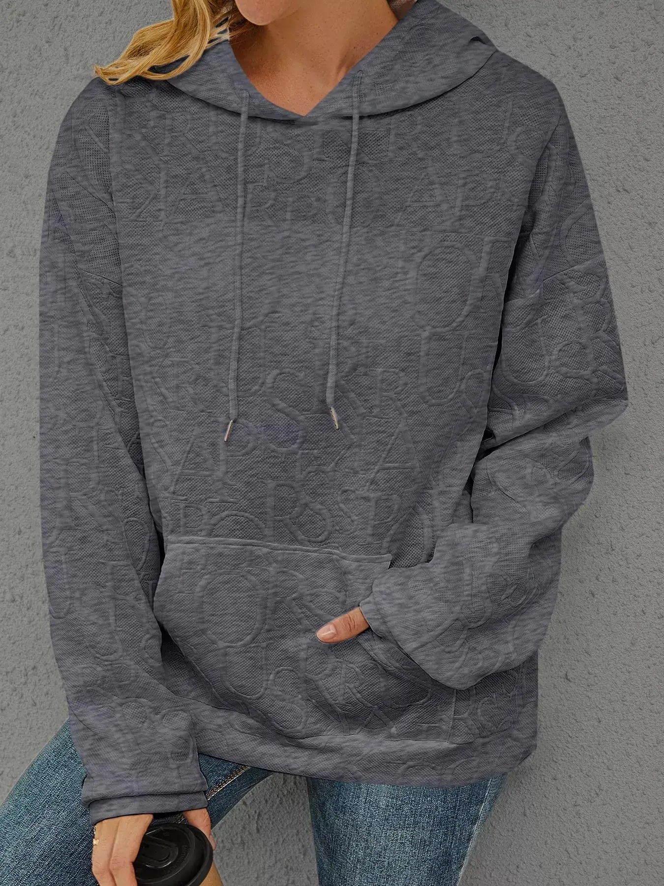 Full Size Embossed Lettering Casual Hoodie Plus Size Simply Love