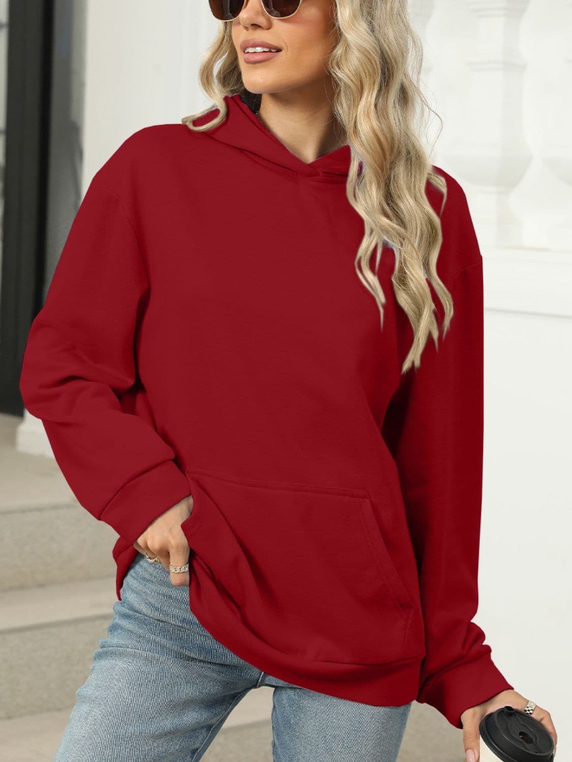 Sheer pocketed long sleeve hoodie with a cozy fit